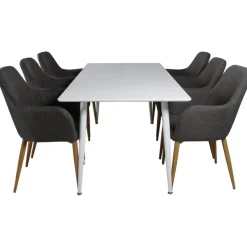 Ruokailuryhmä Venture Home, 180x90cm valkoinen Polar-pöytä + 6 tummanharmaata Comfort-tuolia