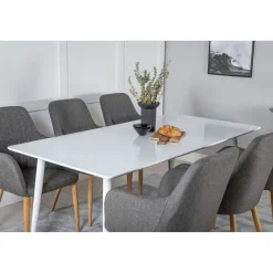 Ruokailuryhmä Venture Home, 180x90cm valkoinen Polar-pöytä + 6 tummanharmaata Comfort-tuolia