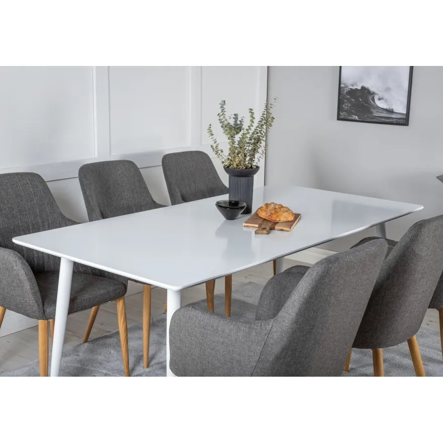 Ruokailuryhmä Venture Home, 180x90cm valkoinen Polar-pöytä + 6 tummanharmaata Comfort-tuolia