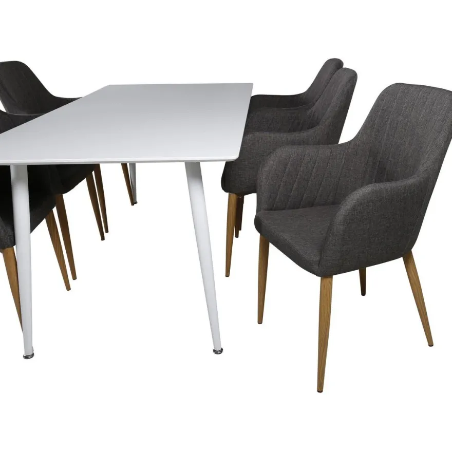 Ruokailuryhmä Venture Home, 180x90cm valkoinen Polar-pöytä + 6 tummanharmaata Comfort-tuolia