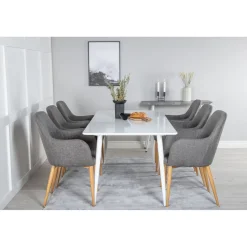 Ruokailuryhmä Venture Home, 180x90cm valkoinen Polar-pöytä + 6 tummanharmaata Comfort-tuolia