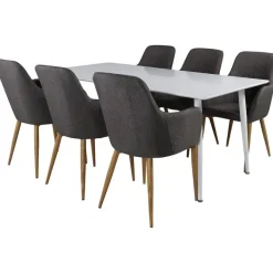 Ruokailuryhmä Venture Home, 180x90cm valkoinen Polar-pöytä + 6 tummanharmaata Comfort-tuolia