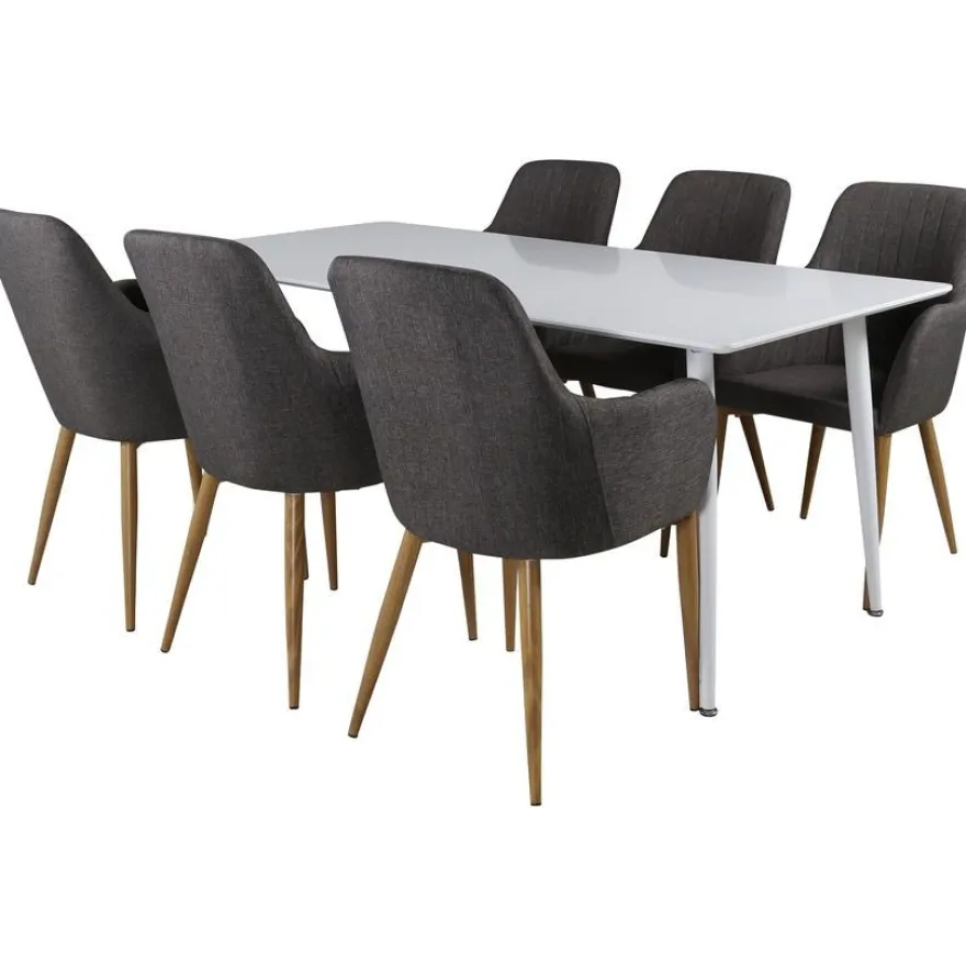 Ruokailuryhmä Venture Home, 180x90cm valkoinen Polar-pöytä + 6 tummanharmaata Comfort-tuolia
