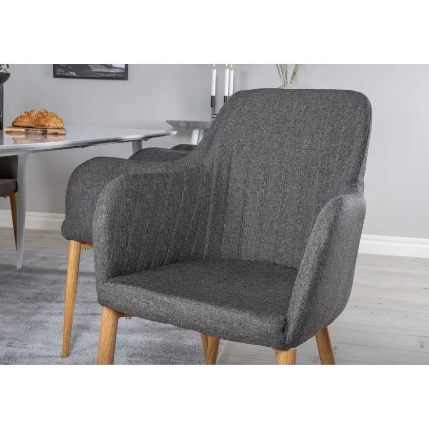 Ruokailuryhmä Venture Home, 180x90cm valkoinen Polar-pöytä + 6 tummanharmaata Comfort-tuolia