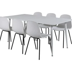 Ruokailuryhmä Venture Home, 180x90cm valkoinen Polar-pöytä + 6 valkoista Arctic-tuolia