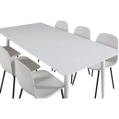 Ruokailuryhmä Venture Home, 180x90cm valkoinen Polar-pöytä + 6 valkoista Arctic-tuolia