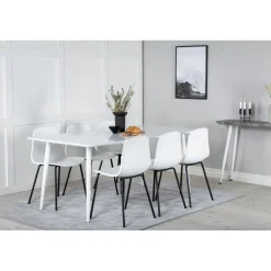 Ruokailuryhmä Venture Home, 180x90cm valkoinen Polar-pöytä + 6 valkoista Arctic-tuolia