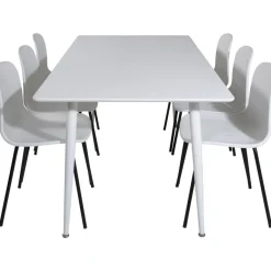 Ruokailuryhmä Venture Home, 180x90cm valkoinen Polar-pöytä + 6 valkoista Arctic-tuolia