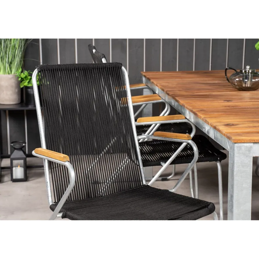 Ruokailuryhmä Venture Home, 200x100cm Zenia-pöytä + 6 Bois-tuolia