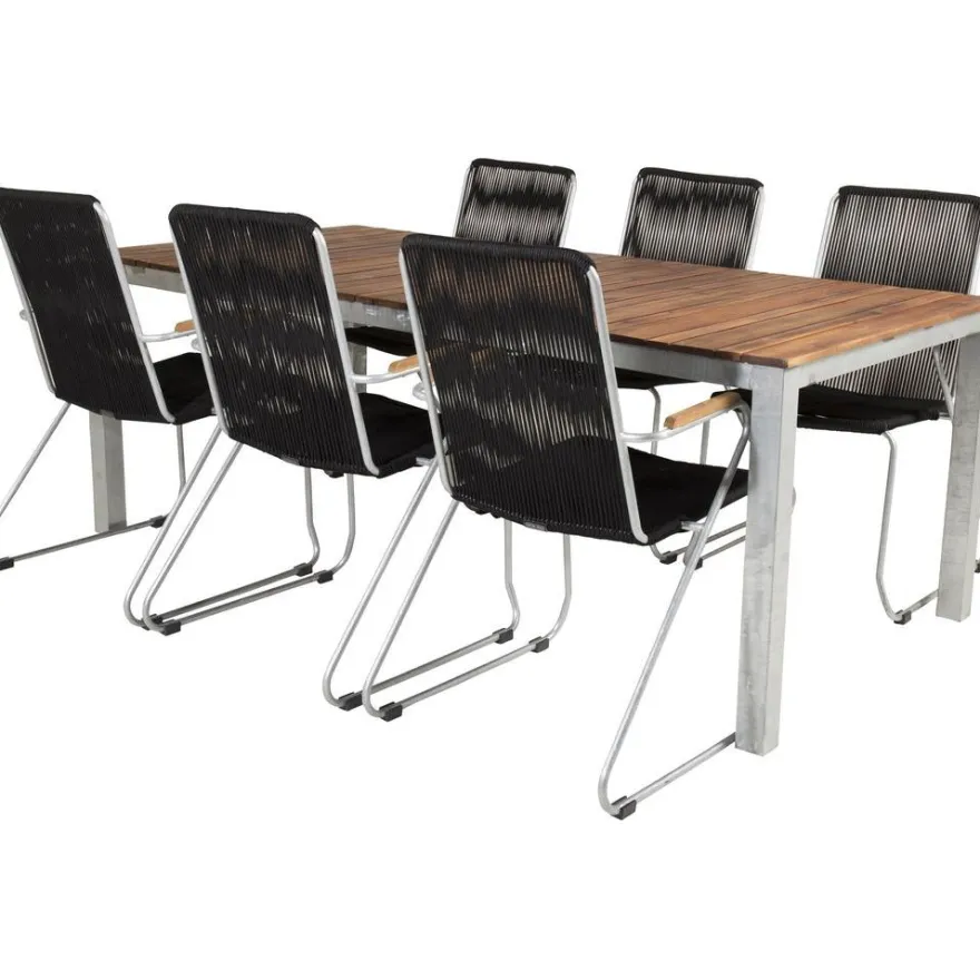 Ruokailuryhmä Venture Home, 200x100cm Zenia-pöytä + 6 Bois-tuolia
