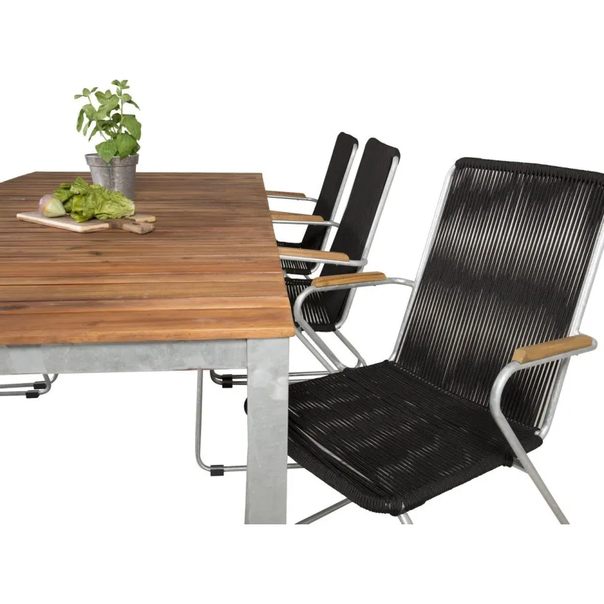 Ruokailuryhmä Venture Home, 200x100cm Zenia-pöytä + 6 Bois-tuolia