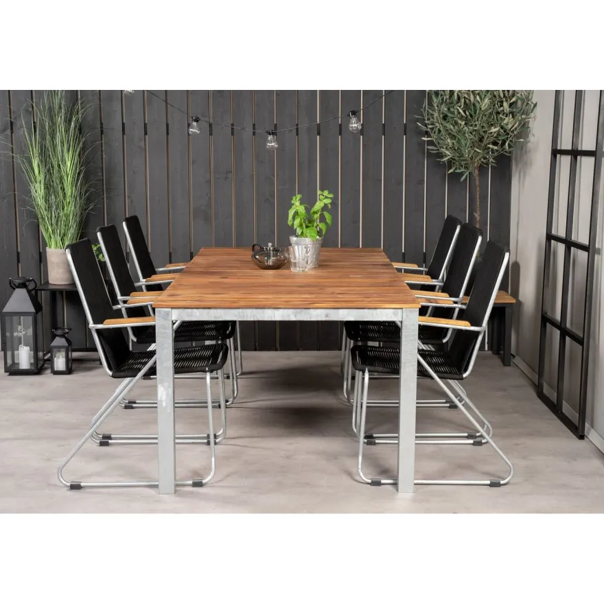 Ruokailuryhmä Venture Home, 200x100cm Zenia-pöytä + 6 Bois-tuolia