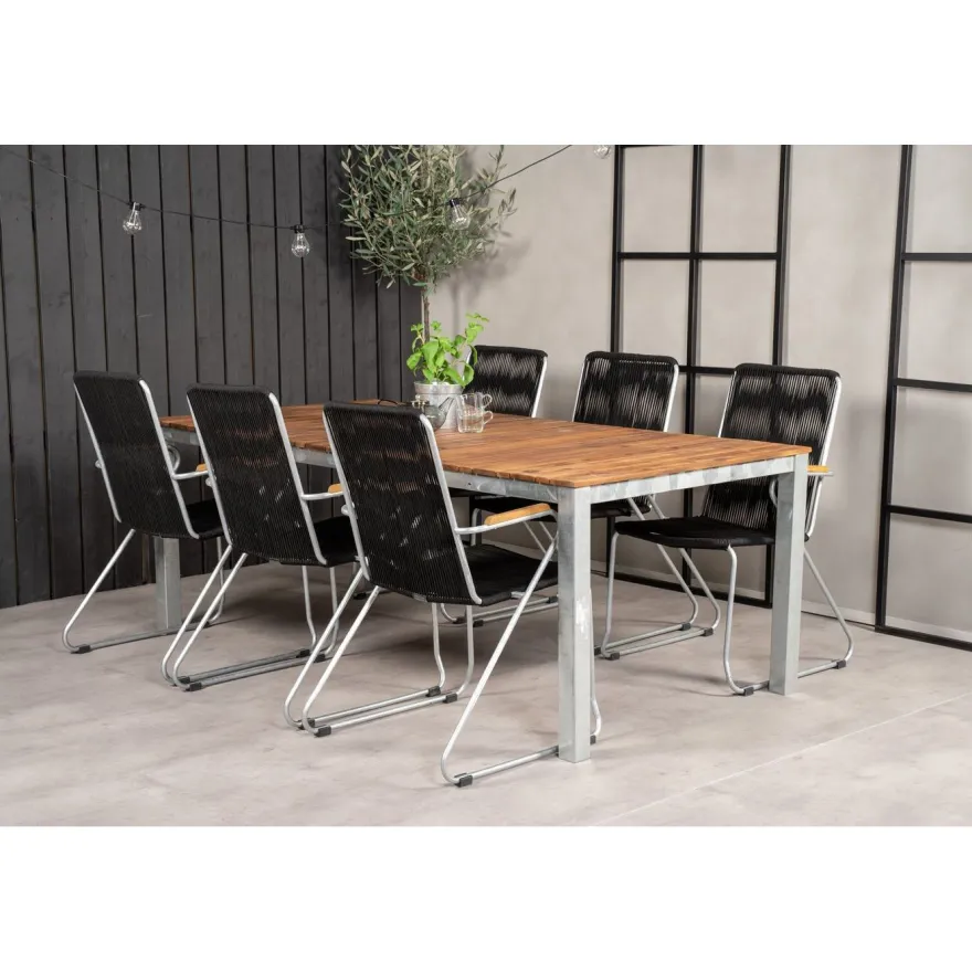 Ruokailuryhmä Venture Home, 200x100cm Zenia-pöytä + 6 Bois-tuolia