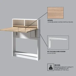 Ruokapöytä Linento Furniture Bracked, valkoinen/puunväri, taittuva