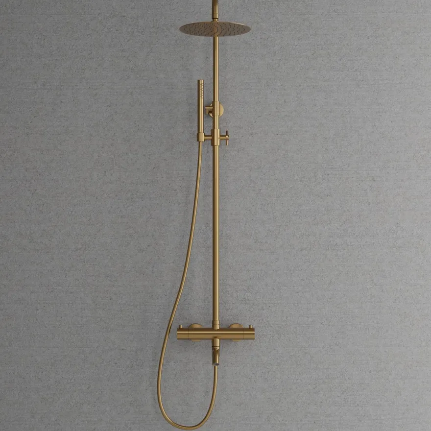 Sadesuihkusetti Scandtap Steel Pleasure 3, termostaattihanalla, suihkupää ⌀250mm, juoksuputkella, kiiltävä messinki