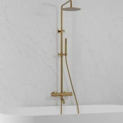 Sadesuihkusetti Scandtap Steel Pleasure 3, termostaattihanalla, suihkupää ⌀250mm, juoksuputkella, kiiltävä messinki