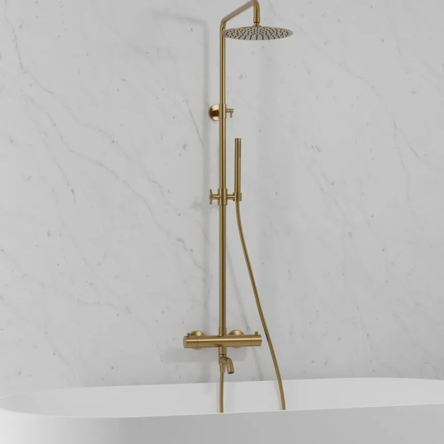 Sadesuihkusetti Scandtap Steel Pleasure 3, termostaattihanalla, suihkupää ⌀250mm, juoksuputkella, kiiltävä messinki