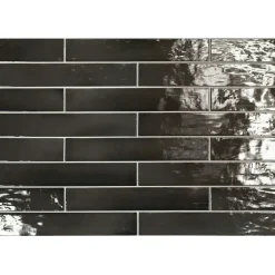 Seinälaatta Pukkila Manacor Black, kiiltävä, strukturoitu, 6.5x40cm