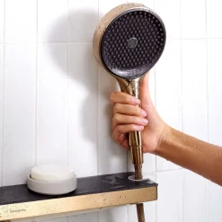 Seinäliitin Hansgrohe Rainfinity FixFit Porter 500, suihkupidike oikea, säilytyshylly, piiloasennus, harjattu pronssi