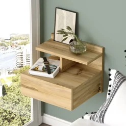 Seinään kiinnitettävä yöpöytä Linento Furniture LV28, puukuosi, ruskea