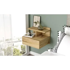 Seinään kiinnitettävä yöpöytä Linento Furniture LV28, puukuosi, ruskea