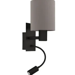 Seinävalaisin Eglo Pasteri, E27, 40W, IP20, LED-lukuvalo 3.8W, harmaa/musta