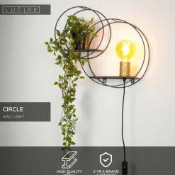 Seinävalaisin Lucide Circle, 14x43cm, IP20, musta