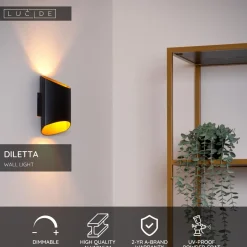 Seinävalaisin Lucide Diletta, 8x16cm, IP20, eri värejä