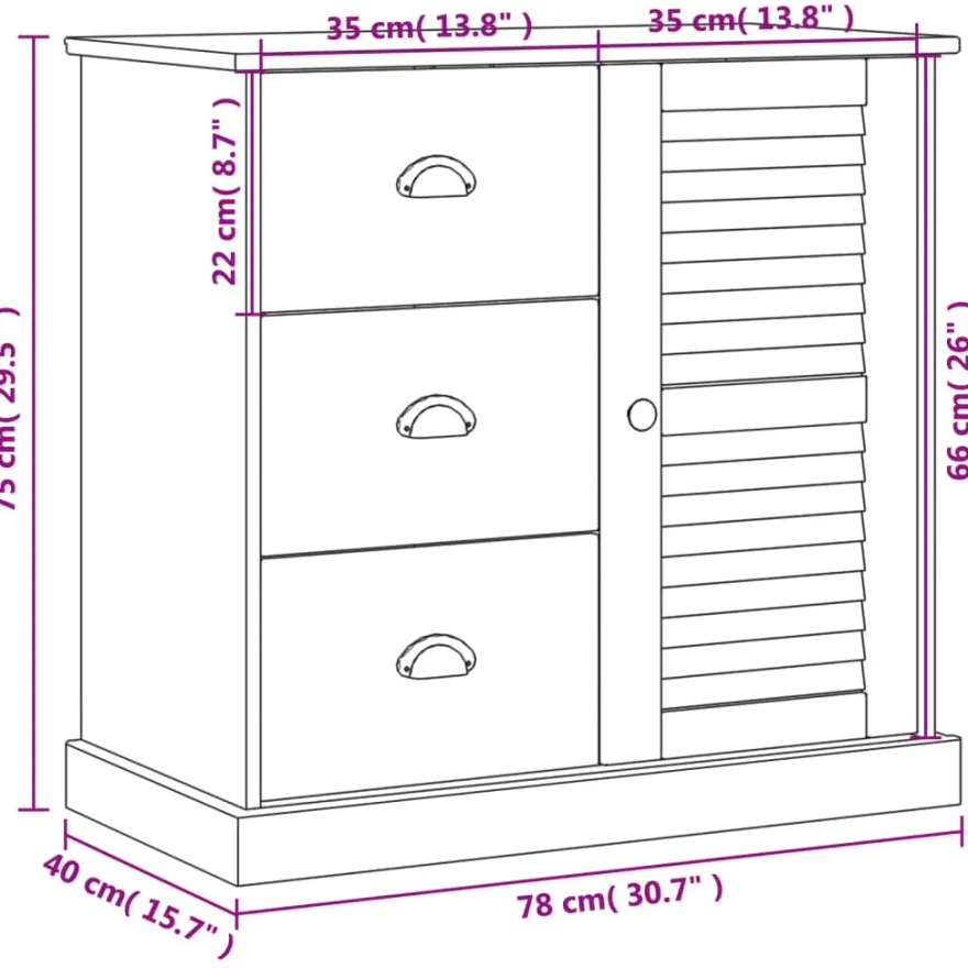 Senkki laatikoilla VIGO 78x40x75 cm valkoinen täysi mänty (53200)