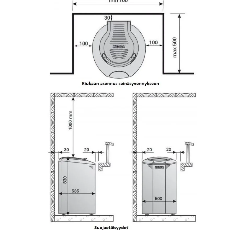 Sähkökiuas Harvia Aina Valmis Forte AFB6, 6kW, 7-12m³, erillinen ohjaus, teräs