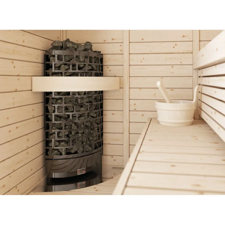 Sähkökiuas SAWO Aries Corner Black NS, 4.5kW, 3-6m³, erillinen ohjaus