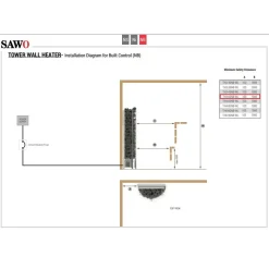 Sähkökiuas SAWO Wall Tower, 6kW, 5-8m³, kiinteä ohjauskeskus