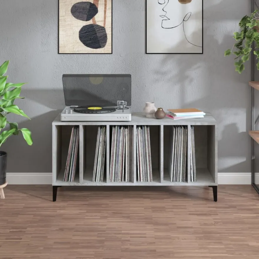 Säilytyskaappi LP-levyille betoninharmaa 100x38x48 cm puu (31985)