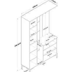 Säilytyskokonaisuus eteiseen Linento Furniture EA109-2695, leveys 120cm, valkoinen/ruskea