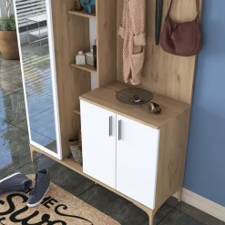 Säilytyskokonaisuus eteiseen Linento Furniture EA109-2695, leveys 120cm, valkoinen/ruskea