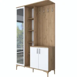 Säilytyskokonaisuus eteiseen Linento Furniture EA109-2695, leveys 120cm, valkoinen/ruskea