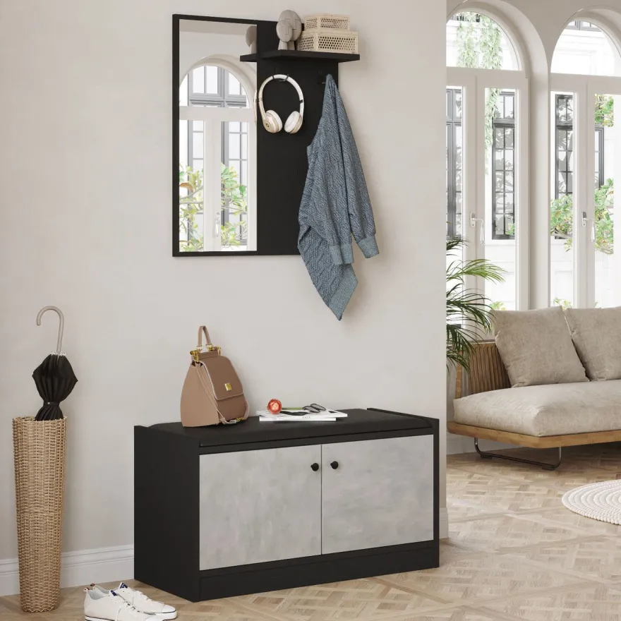 Säilytyskokonaisuus eteiseen Linento Furniture LS1, harmaa/musta