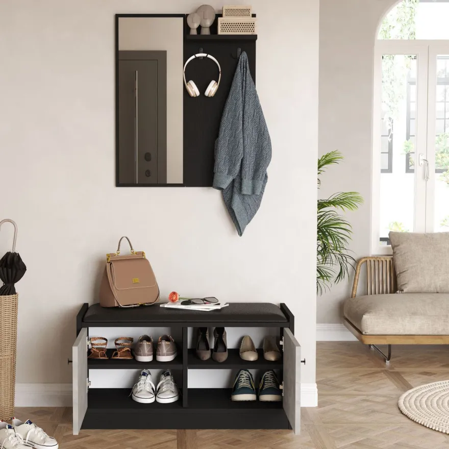 Säilytyskokonaisuus eteiseen Linento Furniture LS1, harmaa/musta