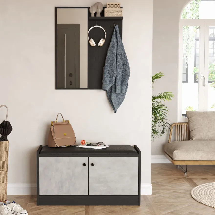 Säilytyskokonaisuus eteiseen Linento Furniture LS1, harmaa/musta