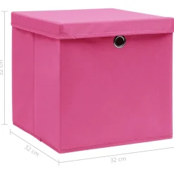 Säilytyslaatikot kansilla 4 kpl pinkki 32x32x32 cm kangas