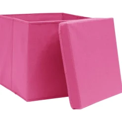 Säilytyslaatikot kansilla 4 kpl pinkki 32x32x32 cm kangas