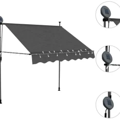 Sisäänkelattava markiisi ledillä 150 cm antrasiitti