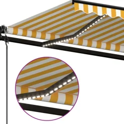 Sisäänkelattava markiisi LED/tuulisensori 500x300 cm keltainen/valkoinen, Verkkokaupan poistotuote