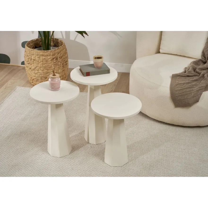 Sivupöytäsetti Linento Furniture Lilyum, 3kpl, valkoinen