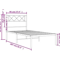 Sängynrunko metalli päädyllä musta 90x200 cm (72270)