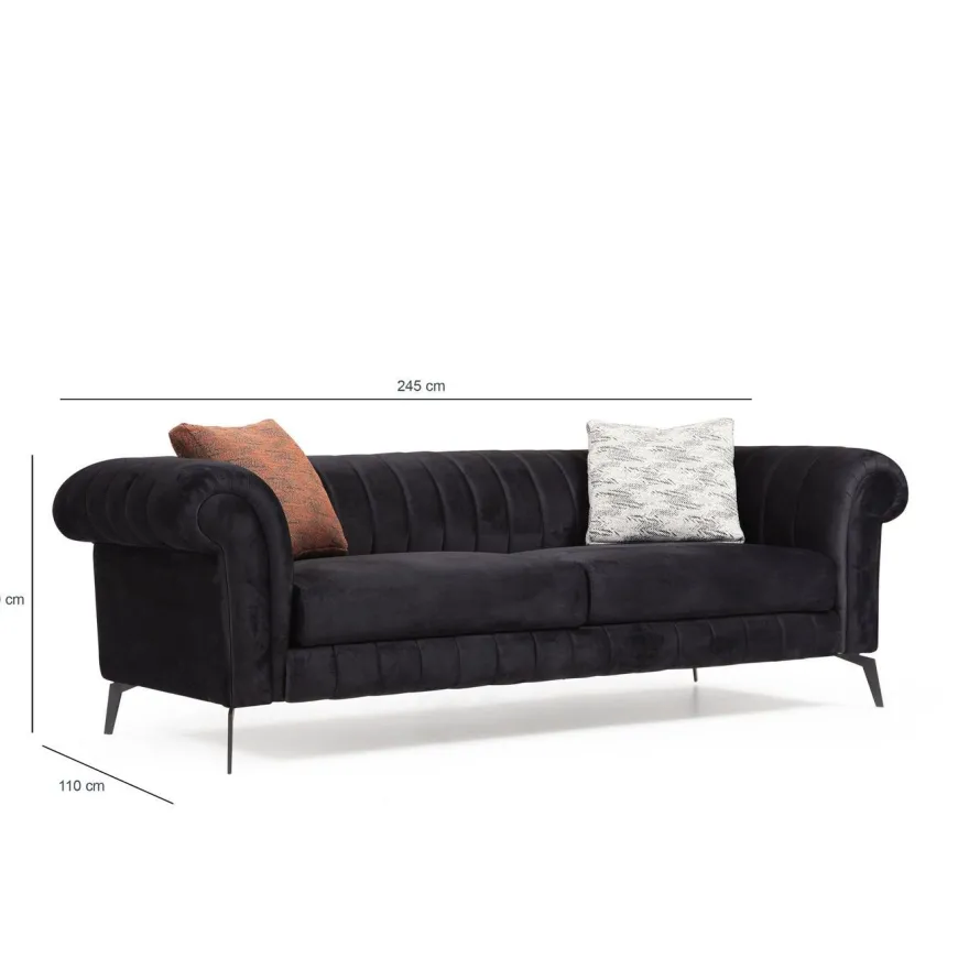 Sohva Linento Furniture Costa D, 3-istuttava, musta