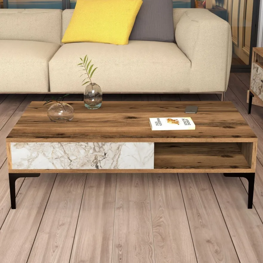 Sohvapöytä Linento Furniture Istanbul, marmorikuosi, ruskea/beige