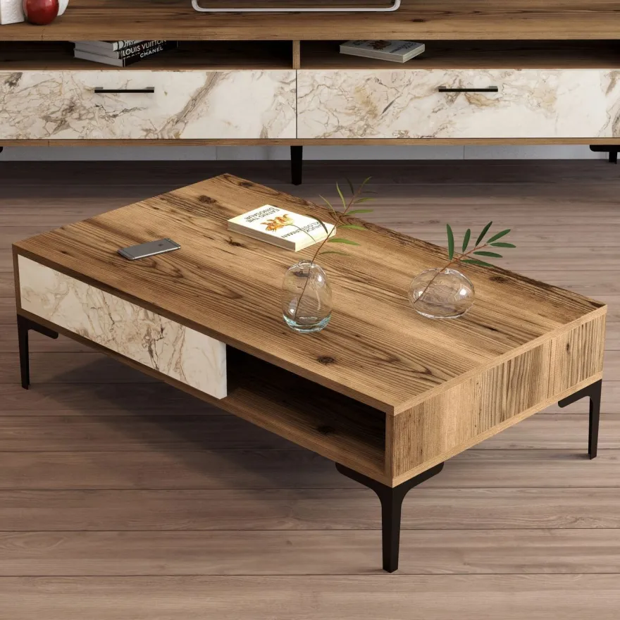 Sohvapöytä Linento Furniture Istanbul, marmorikuosi, ruskea/beige