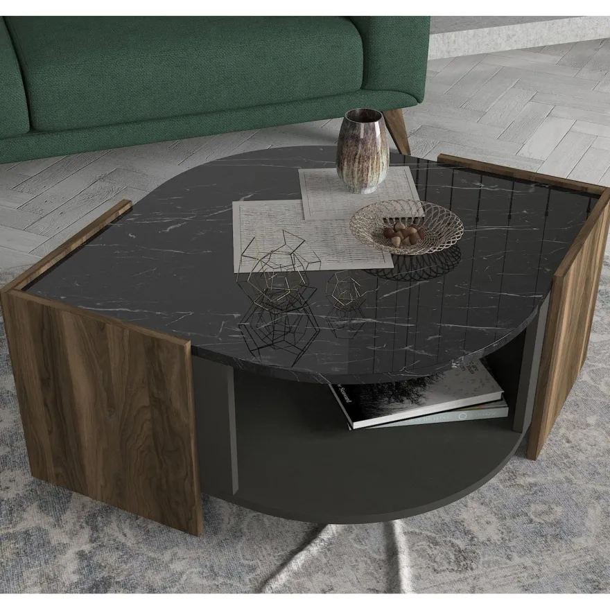 Sohvapöytä Linento Furniture Marbel, pähkinäpuu/harmaa/musta