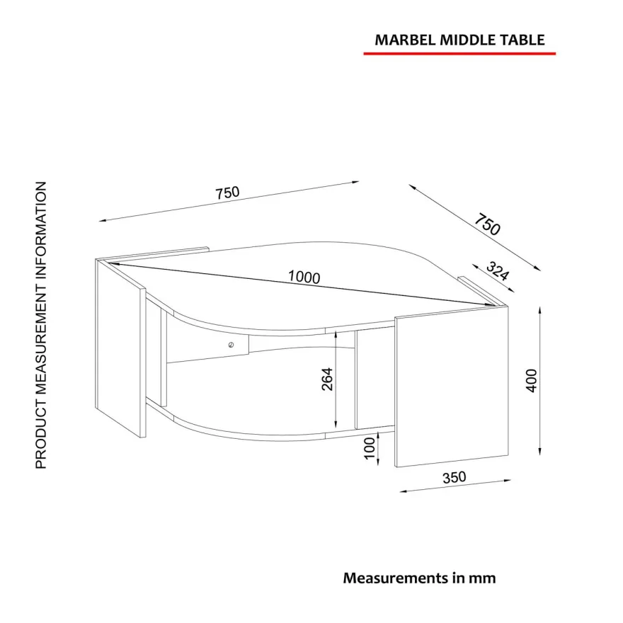 Sohvapöytä Linento Furniture Marbel, pähkinäpuu/harmaa/musta